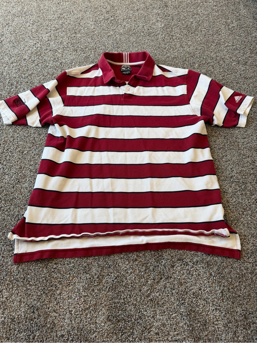 Adidas ClimaLite XL Striped Golf Polo Burgundy Cream Creek Golf Course Preppy